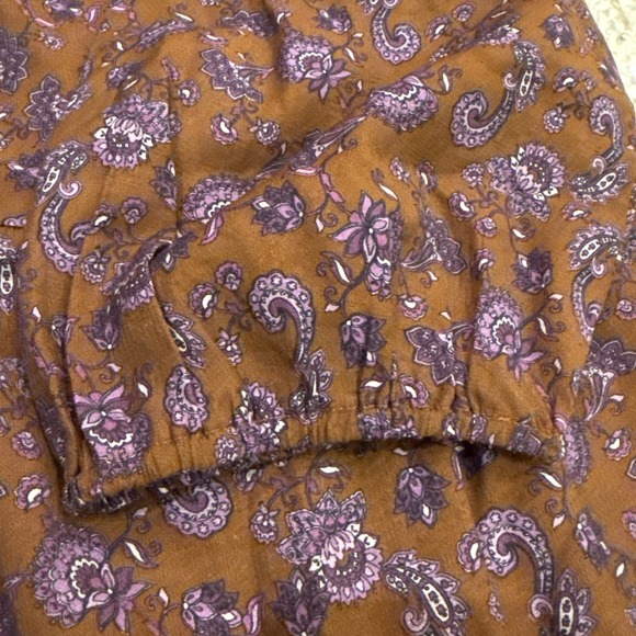 J. Jill XL Brown Purple Paisley Maxi Dress Button Front Ruffle Cotton - Picture 8 of 9